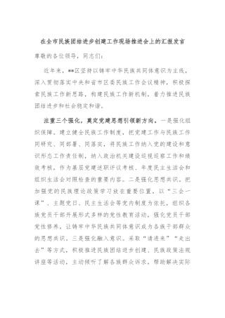 在全市民族团结进步创建工作现场推进会上的汇报发言