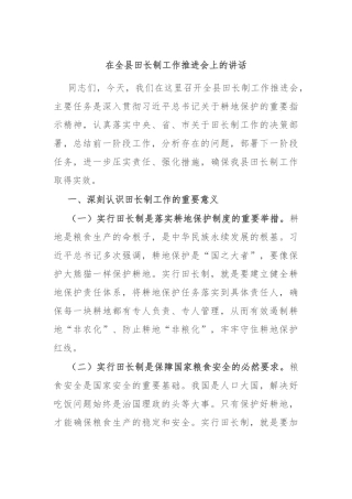 在全县田长制工作推进会上的讲话