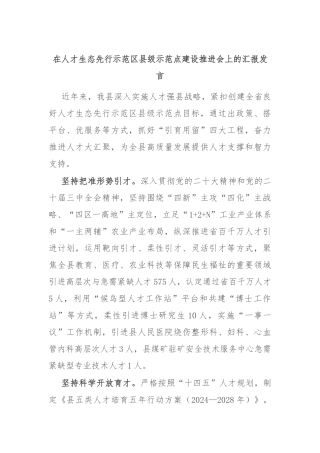 在人才生态先行示范区县级示范点建设推进会上的汇报发言