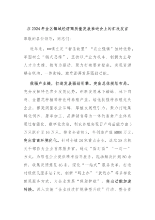 在2024年全区镇域经济高质量发展推进会上的汇报发言