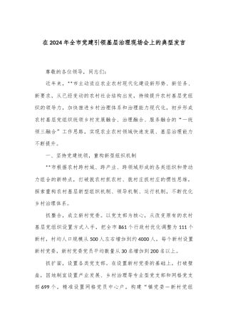 在2024年全市党建引领基层治理现场会上的典型发言
