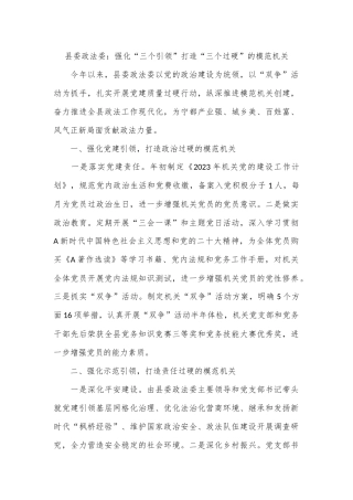 县委政法委：强化“三个引领”打造“三个过硬”的模范机关