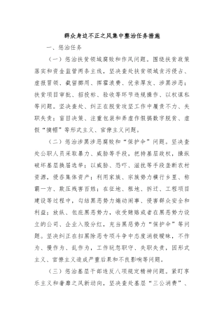 群众身边不正之风集中整治任务措施