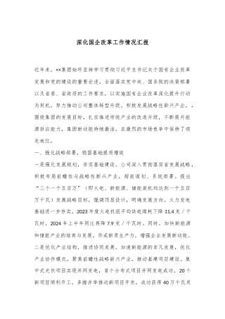 深化国企改革工作情况汇报