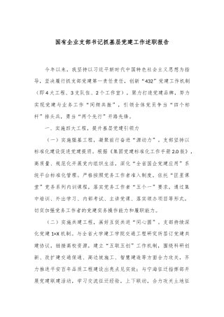 国有企业支部书记抓基层党建工作述职报告