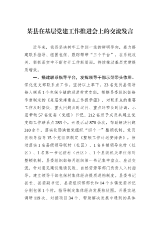 某县在基层党建工作推进会上的交流发言