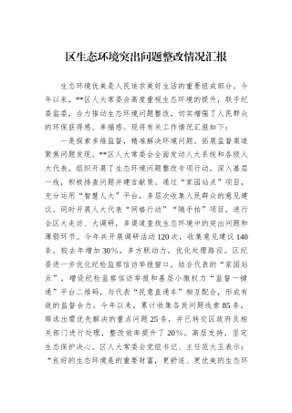 区生态环境突出问题整改情况汇报