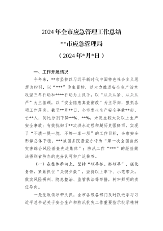 2024年全市应急管理工作总结