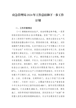 应急管理局2024年工作总结和下一步工作计划