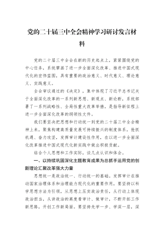 党的二十届三中全会精神学习研讨发言材料