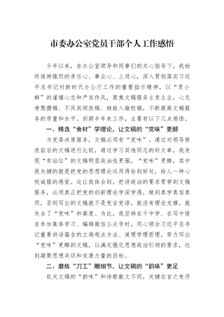 市委办公室党员干部个人工作感悟