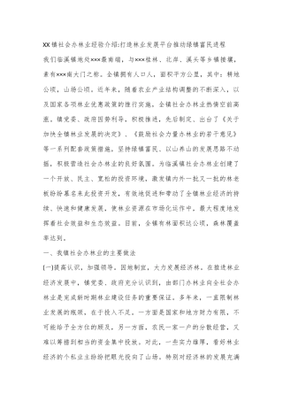 XX镇社会办林业经验介绍：打造林业发展平台推动绿镇富民进程