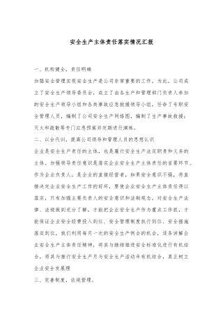 安全生产主体责任落实情况汇报