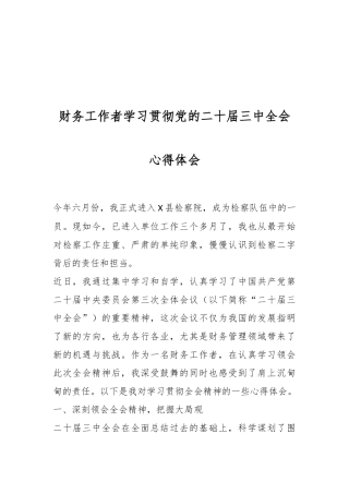 财务工作者学习贯彻党的二十届三中全会心得体会