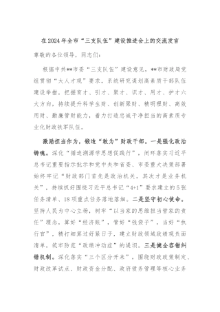 在2024年全市“三支队伍”建设推进会上的交流发言