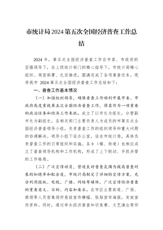 市统计局2024第五次全国经济普查工作总结