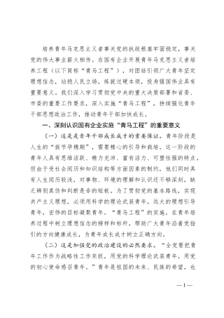 专题党课：实施“青马工程”，强化青年干部思想政治工作，推动青年干部加快成长