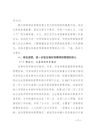 在2024年全市预算绩效管理工作推进会上的讲话