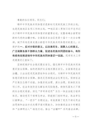 在创建全国民族团结进步示范区专题推进会上的发言
