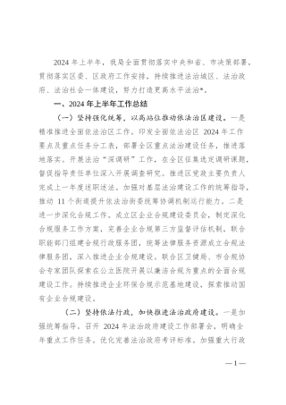 区司法局2024 年上半年工作情况及下半年工作计划