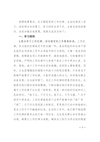 工作纪律和生活纪律交流研讨发言材料