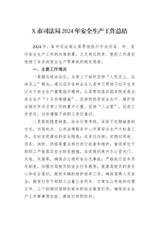 X市司法局2024年安全生产工作总结