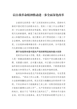 以自我革命精神推动进一步全面深化改革