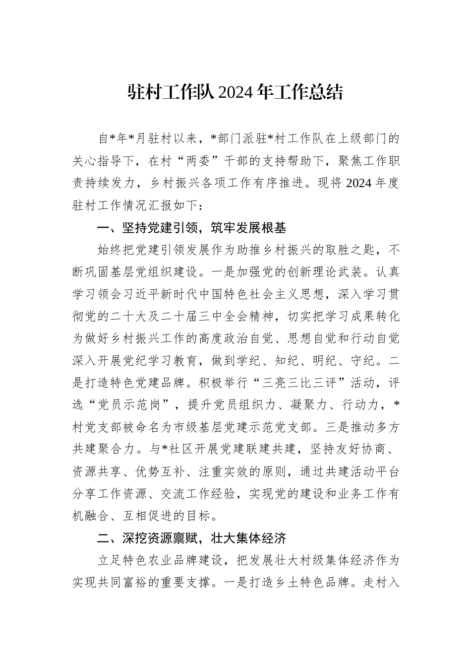 驻村工作队2024年工作总结_第1页