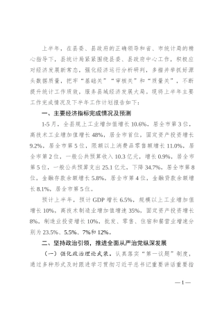 县统计局2024年上半年工作总结暨下半年工作安排