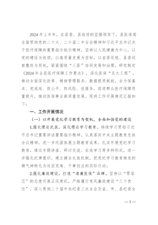 县医保局2024年上半年工作总结