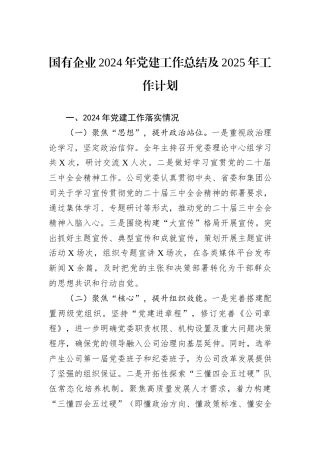 国有企业2024年党建工作总结及2025年工作计划