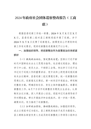 2024年政府社会团体巡察整改报告（工商联）