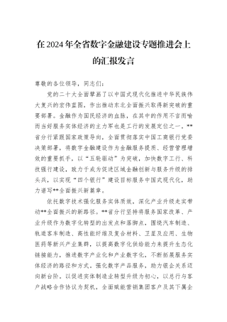 在2024年全省数字金融建设专题推进会上的汇报发言