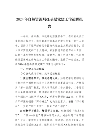 2024年自然资源局抓基层党建工作述职报告20241031