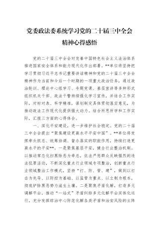 党委政法委系统学习党的二十届三中全会精神心得感悟20241031