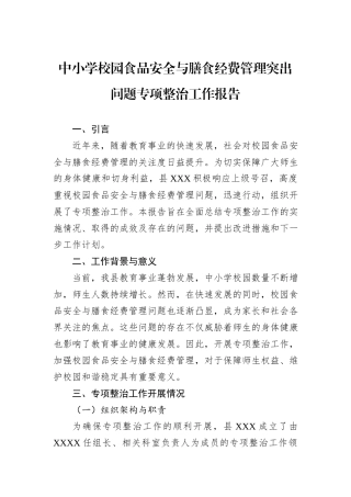 中小学校园食品安全与膳食经费管理突出问题专项整治工作报告20241031