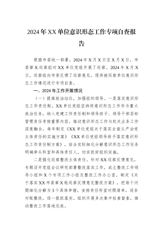2024年XX单位意识形态工作专项自查报告