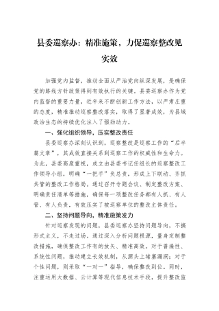 县委巡察办：精准施策，力促巡察整改见实效