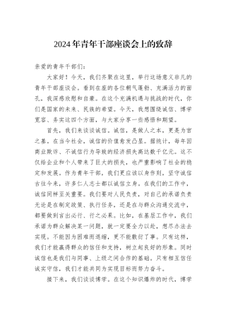2024年青年干部座谈会上的致辞20241105