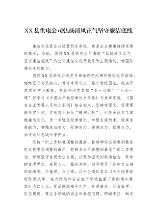 XX县供电公司弘扬清风正气坚守廉洁底线20241105