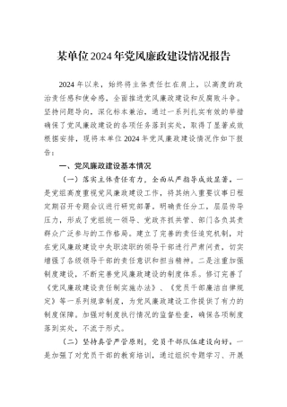 某单位2024年党风廉政建设情况报告20241105