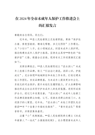 在2024年全市未成年人保护工作推进会上的汇报发言