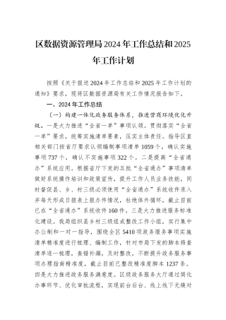 区数据资源管理局2024年工作总结和2025年工作计划