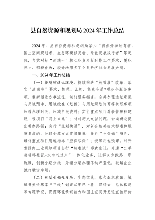 县自然资源和规划局2024年工作总结