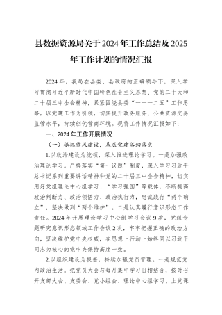 县数据资源局关于2024年工作总结及2025年工作计划的情况汇报