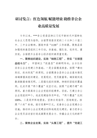 研讨发言：红色领航+赋能增效+助推非公企业高质量发展