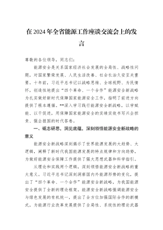 在2024年全省能源工作座谈交流会上的发言
