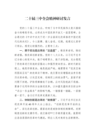 二十届三中全会精神研讨发言