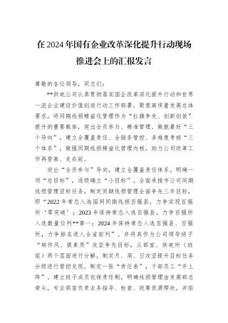 在2024年国有企业改革深化提升行动现场推进会上的汇报发言