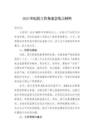 2025年纪检工作务虚会发言材料